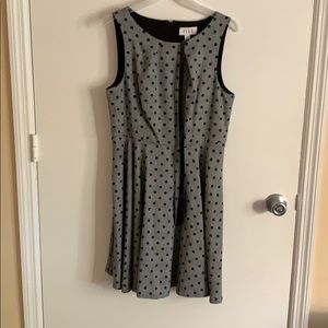 Black and grey patterned dress with belt